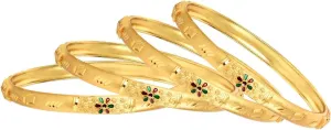 Efulgenz Gold Tone Indian Bangle Set for Women Dubai Style Bangle Set Floral Engraved Pattern Crystal Enamel Indian Bangles Bracelet Indian Bridal Jewelry for Wedding Bollywood Fashion Jewelry (4 Pcs)