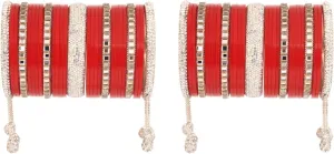 Efulgenz Indian Bridal Bangle Set for Women Punjabi Chuda Acrylic Bangle Set for Wedding Chura Bangles Faux Kundan CZ Crystal Heavy Bridal Dulhan Choora Bangle Set, Red