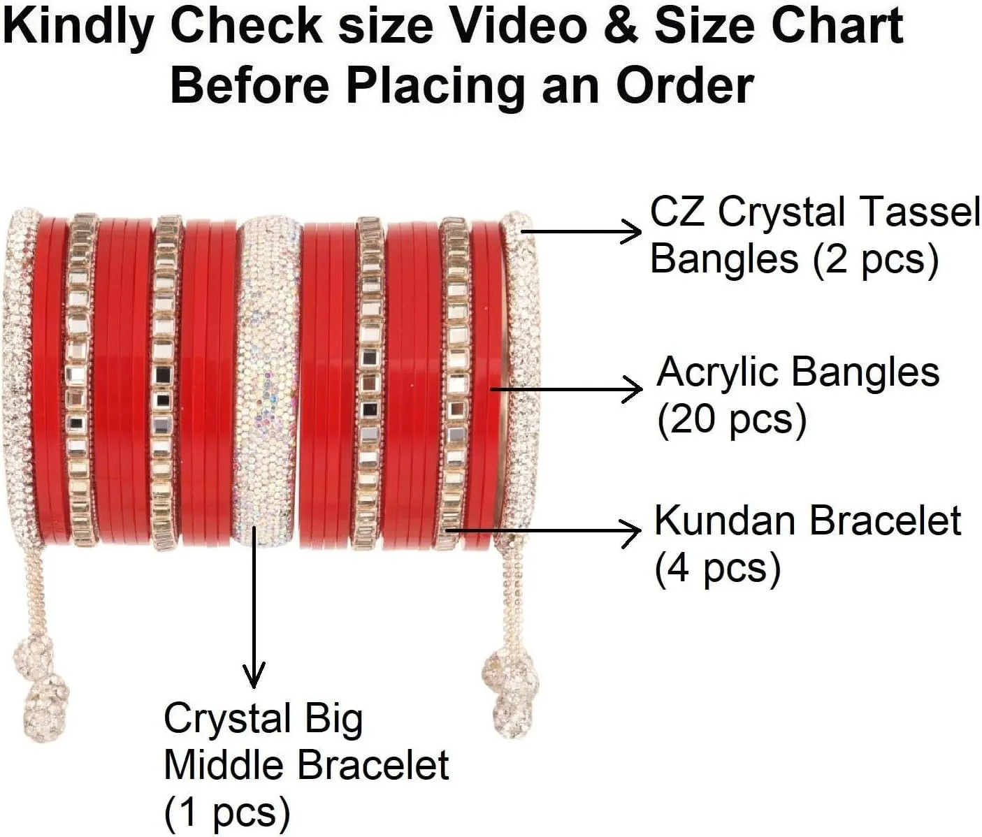 Efulgenz Indian Bridal Bangle Set for Women Punjabi Chuda Acrylic Bangle Set for Wedding Chura Bangles Faux Kundan CZ Crystal Heavy Bridal Dulhan Choora Bangle Set, Red