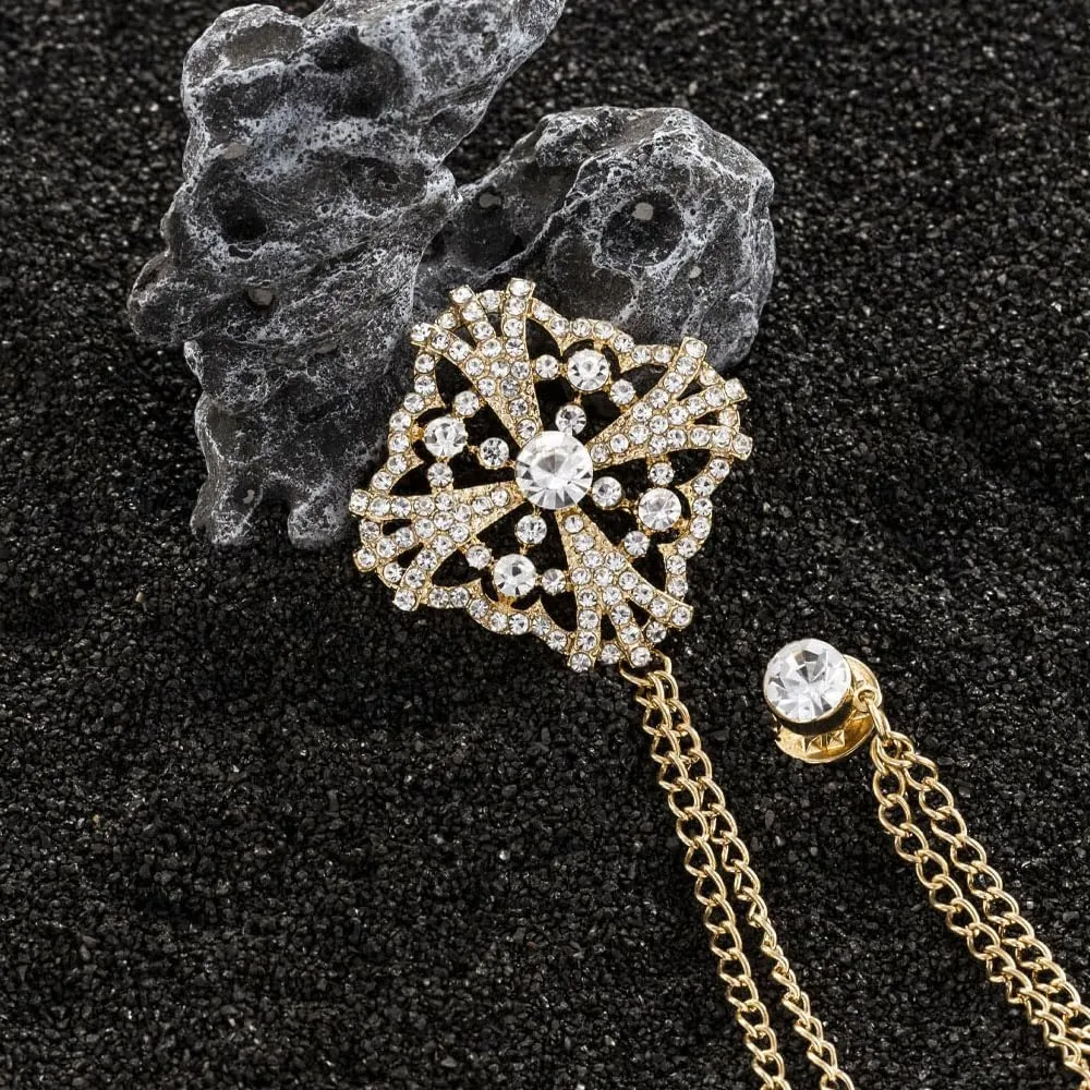 Elegant Cross Suit Pin with Double Hanging Chains Snowflake Brooch Collar Lapel Pin for Men Shirt Tuxedo Tie Suit Stud Amulet Accessories Jewelry Gifts