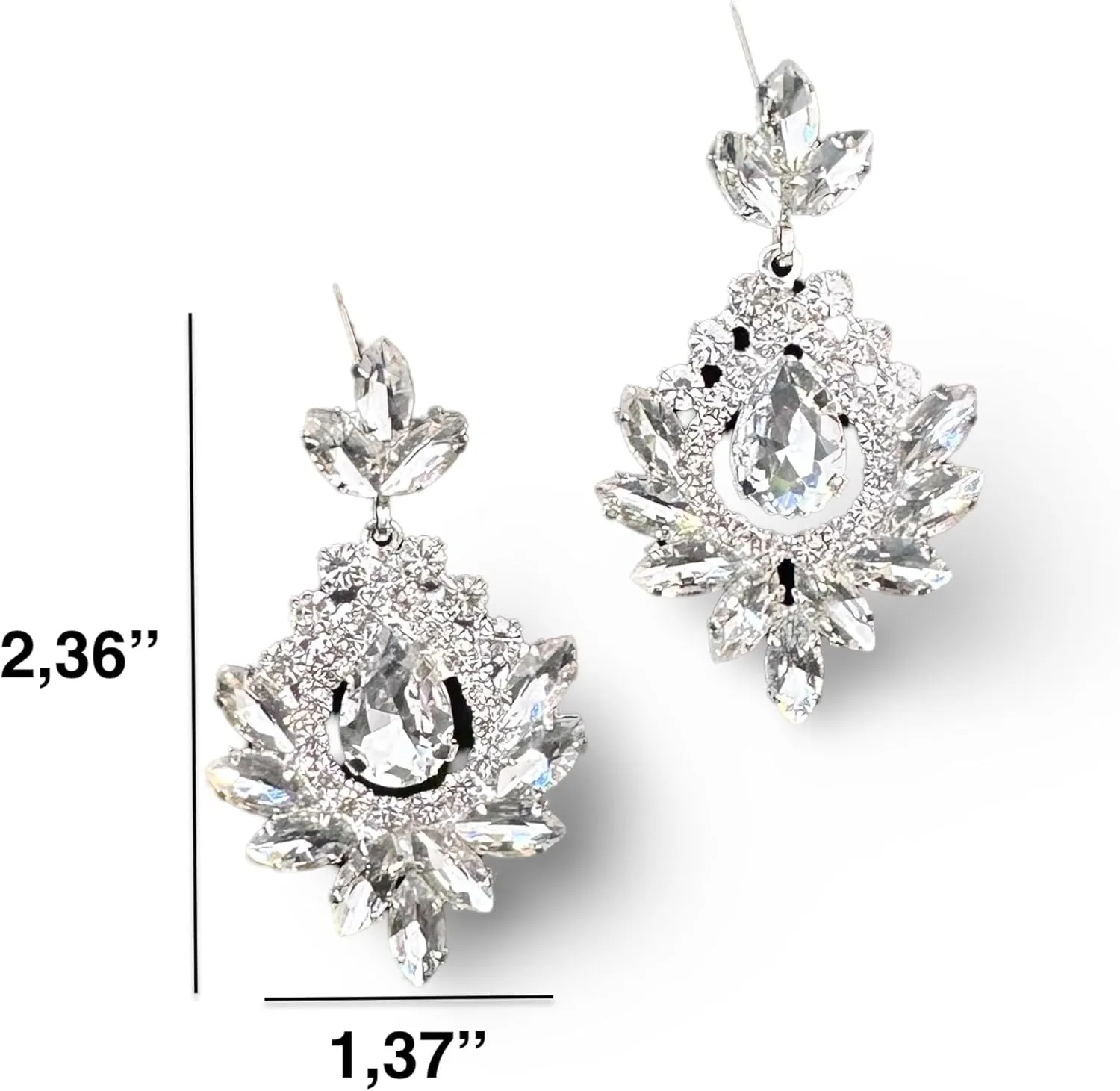Elegant Crystal Drop Earrings for Brides and Bridesmaids - Silver Earrings with Push Back - Perfect for Weddings, Proms, and Special Occasions - 2.36" Length, 1.37" Width, Sparkling Jewelry