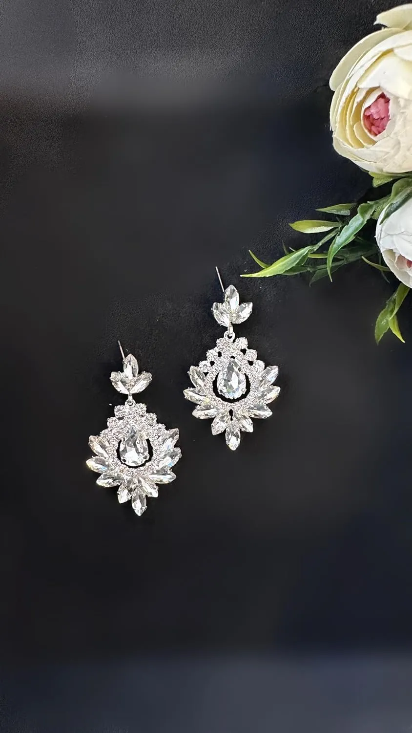 Elegant Crystal Drop Earrings for Brides and Bridesmaids - Silver Earrings with Push Back - Perfect for Weddings, Proms, and Special Occasions - 2.36" Length, 1.37" Width, Sparkling Jewelry