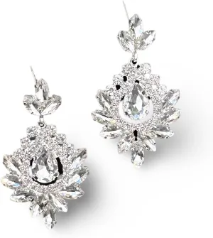 Elegant Crystal Drop Earrings for Brides and Bridesmaids - Silver Earrings with Push Back - Perfect for Weddings, Proms, and Special Occasions - 2.36" Length, 1.37" Width, Sparkling Jewelry