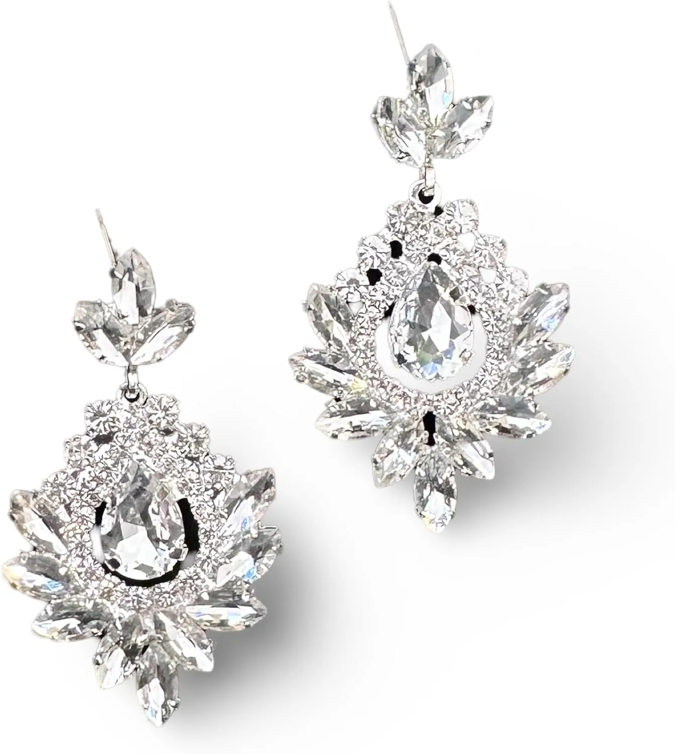 Elegant Crystal Drop Earrings for Brides and Bridesmaids - Silver Earrings with Push Back - Perfect for Weddings, Proms, and Special Occasions - 2.36" Length, 1.37" Width, Sparkling Jewelry