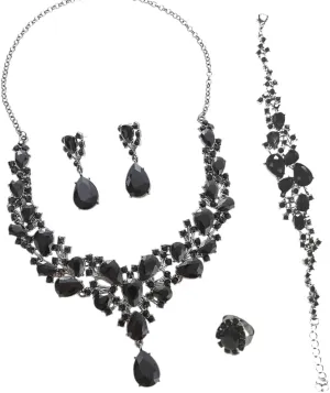 Elegant Jewelry Set - Bridal Necklace, Bracelet, Earrings and Ring with Crystal Stones And Water Resistant Perfect for Every Event, Weddings, Evenings
