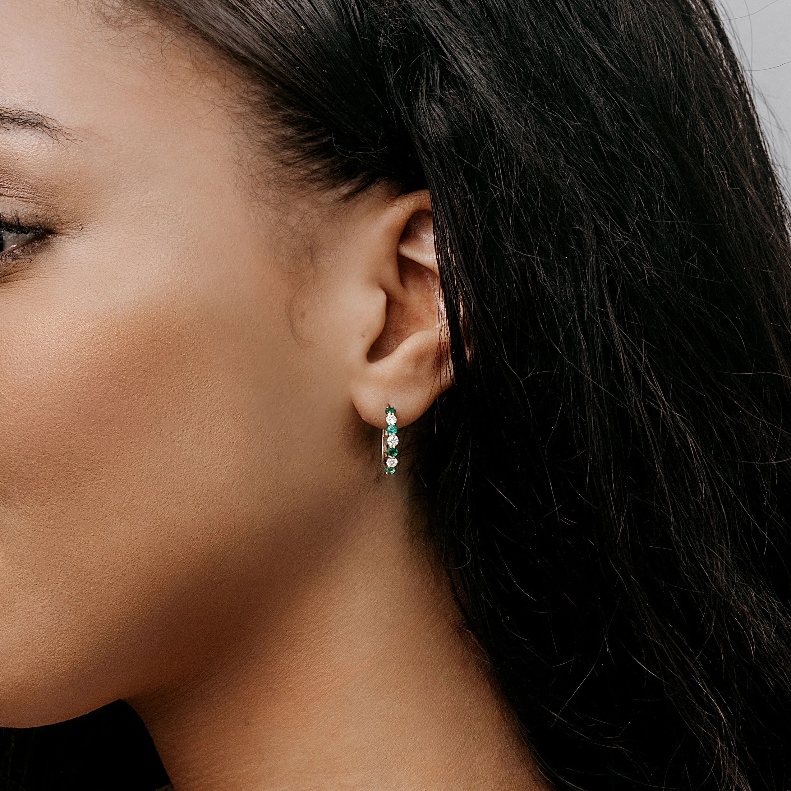 Emerald & Diamond Hoop Earrings