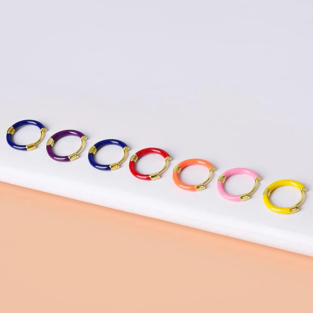 Enamel Hoop Earrings 9mm Tiny Small 18k Gold Plated Silver Upper Ear Cartilage Helix Piercing 1.6mm Tube Hinged Huggie Hoop Earrings