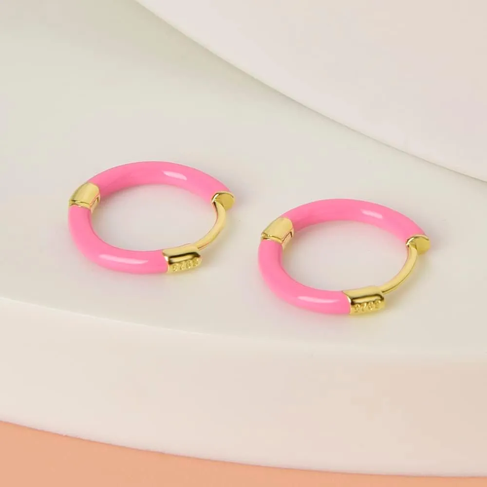 Enamel Hoop Earrings 9mm Tiny Small 18k Gold Plated Silver Upper Ear Cartilage Helix Piercing 1.6mm Tube Hinged Huggie Hoop Earrings