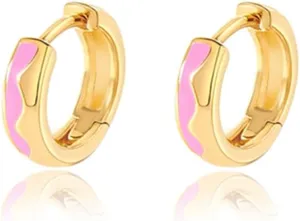 Enamel Hoop Earrings Evil Eye 18k Gold Plated Silver 9mm Tiny Mini Cartilage Hinged Huggie Hoop Earrings