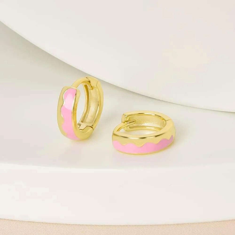 Enamel Hoop Earrings Evil Eye 18k Gold Plated Silver 9mm Tiny Mini Cartilage Hinged Huggie Hoop Earrings