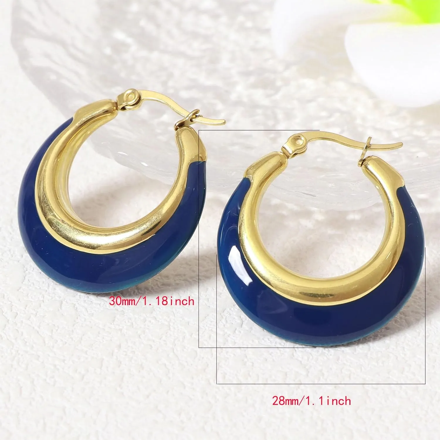 Enamel Hoop Earrings for Women Colorful Enamel Chunky Hoop Earrings 18K Gold Plated Stainless Steel Enamel Earrings Jewelry Gift for Girlfriend Wife
