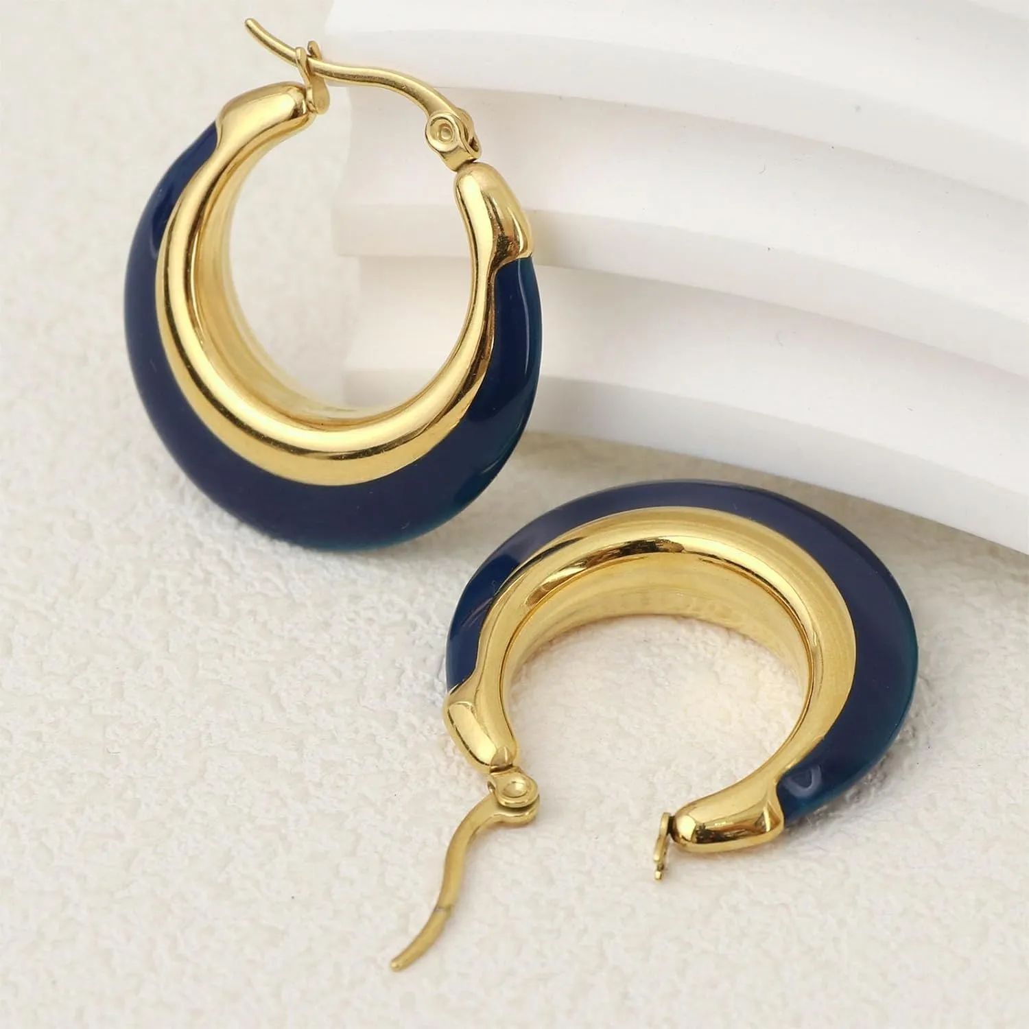 Enamel Hoop Earrings for Women Colorful Enamel Chunky Hoop Earrings 18K Gold Plated Stainless Steel Enamel Earrings Jewelry Gift for Girlfriend Wife