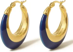 Enamel Hoop Earrings for Women Colorful Enamel Chunky Hoop Earrings 18K Gold Plated Stainless Steel Enamel Earrings Jewelry Gift for Girlfriend Wife
