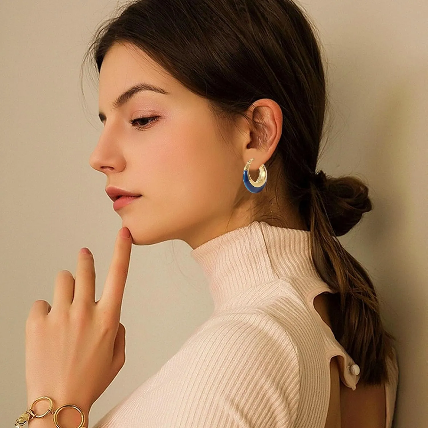 Enamel Hoop Earrings for Women Colorful Enamel Chunky Hoop Earrings 18K Gold Plated Stainless Steel Enamel Earrings Jewelry Gift for Girlfriend Wife