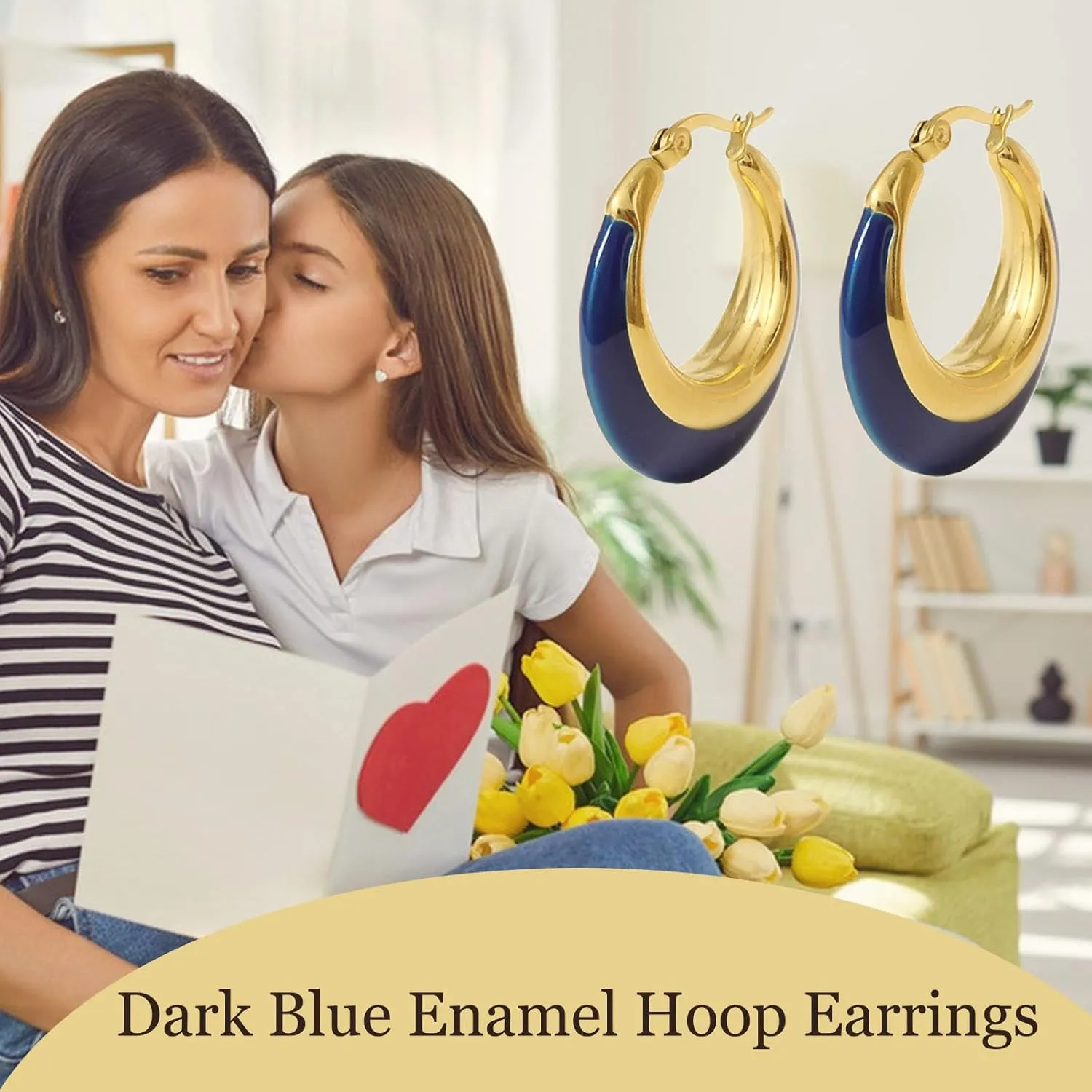 Enamel Hoop Earrings for Women Colorful Enamel Chunky Hoop Earrings 18K Gold Plated Stainless Steel Enamel Earrings Jewelry Gift for Girlfriend Wife