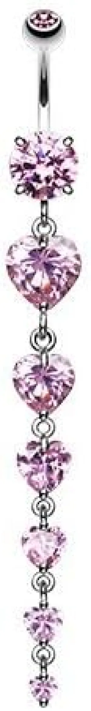 Enchanting Heart Cascade Gem Cubic Zirconia Navel Dangle Belly Button Ring
