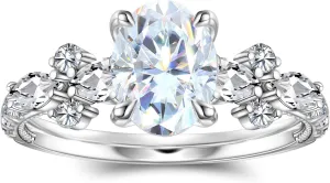 Engagement Rings for Women 1.5ct Lab Created Diamond Moissanite Rings for Woman D Color VVS1 Clarity 18K White Gold Plated 925 Sterling Silver Anniversary Ring for Her Wedding Bands for Couples