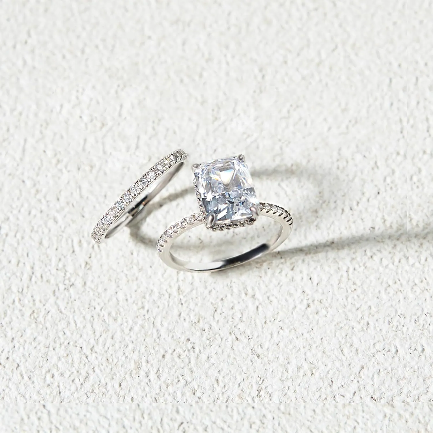 Engagement Rings for Women, Rectangular Cut 4CT Cubic Zirconia Wedding Rings, 925 Sterling Silver with 18K White Gold Plated Promise Rings for Her