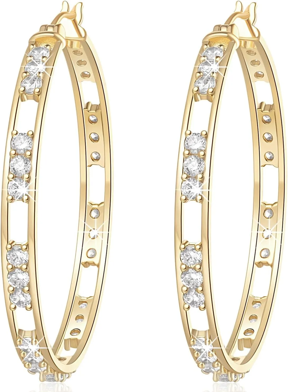 ENROSE 14K Gold Hoop Earrings Diamond Earrings for Women Sparkling 14K Gold Earring for Womens Hoop Earring Cubic Zirconia Hoops 42mm*4mm