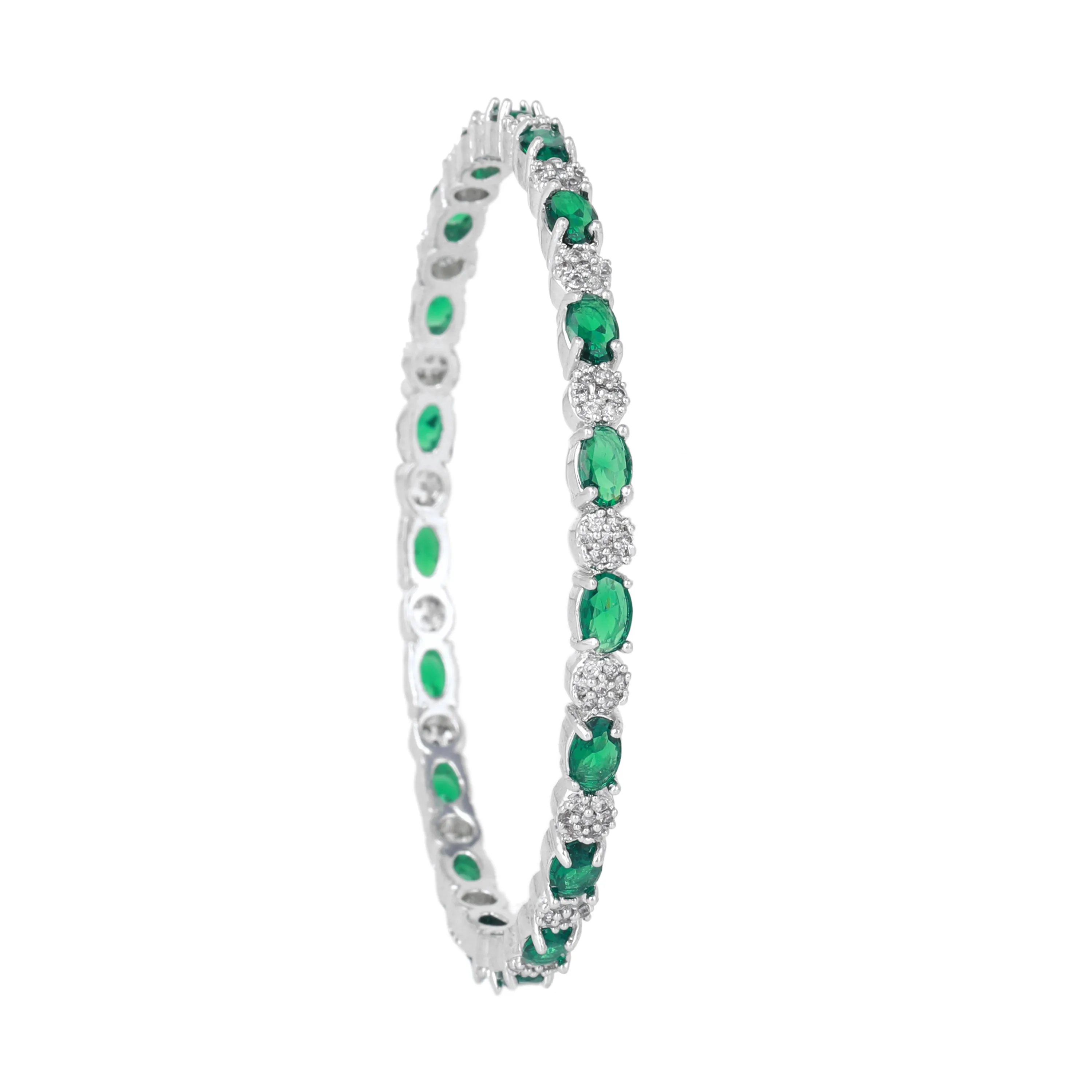 Estele Rhodium Plated Glamorous Green American Diamond Bangles |Available in 2:4, 2:6, & 2:8 Sizes|A Timeless Look for Women