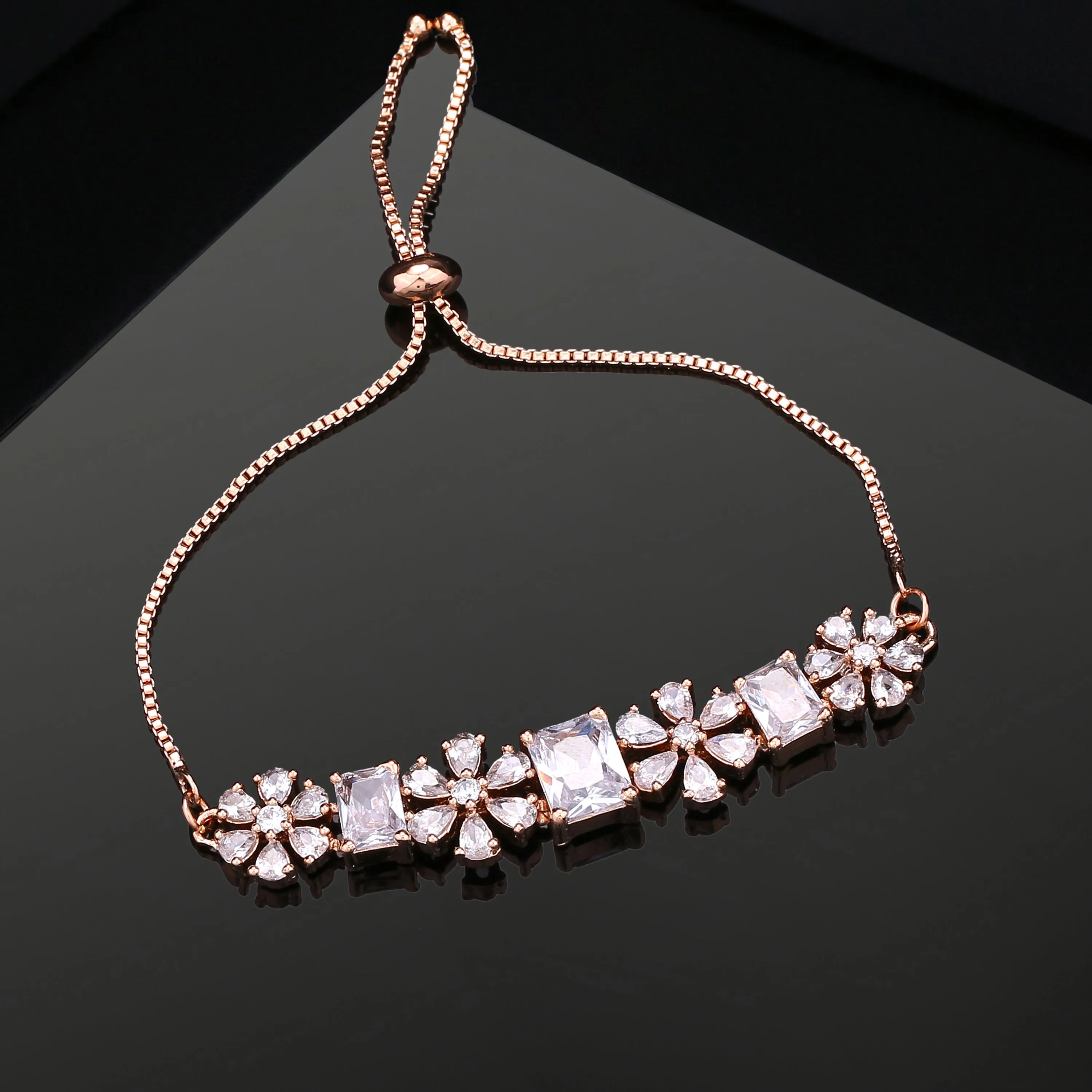 Estele Rose Gold Plated CZ Fascinating Designer Bracelet for Women