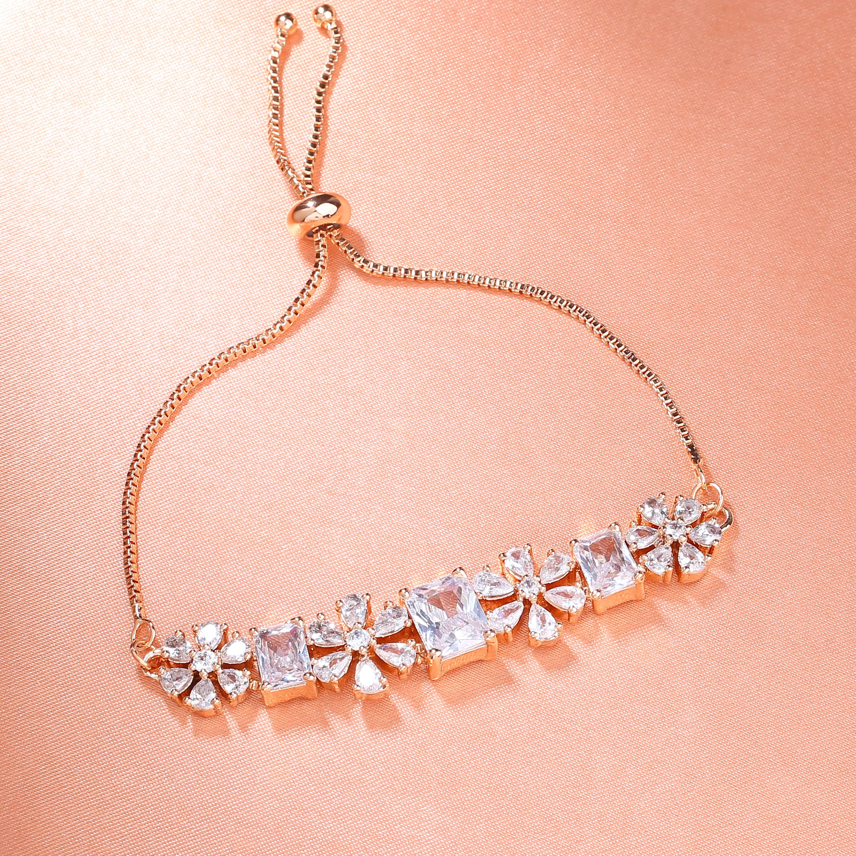 Estele Rose Gold Plated CZ Fascinating Designer Bracelet for Women