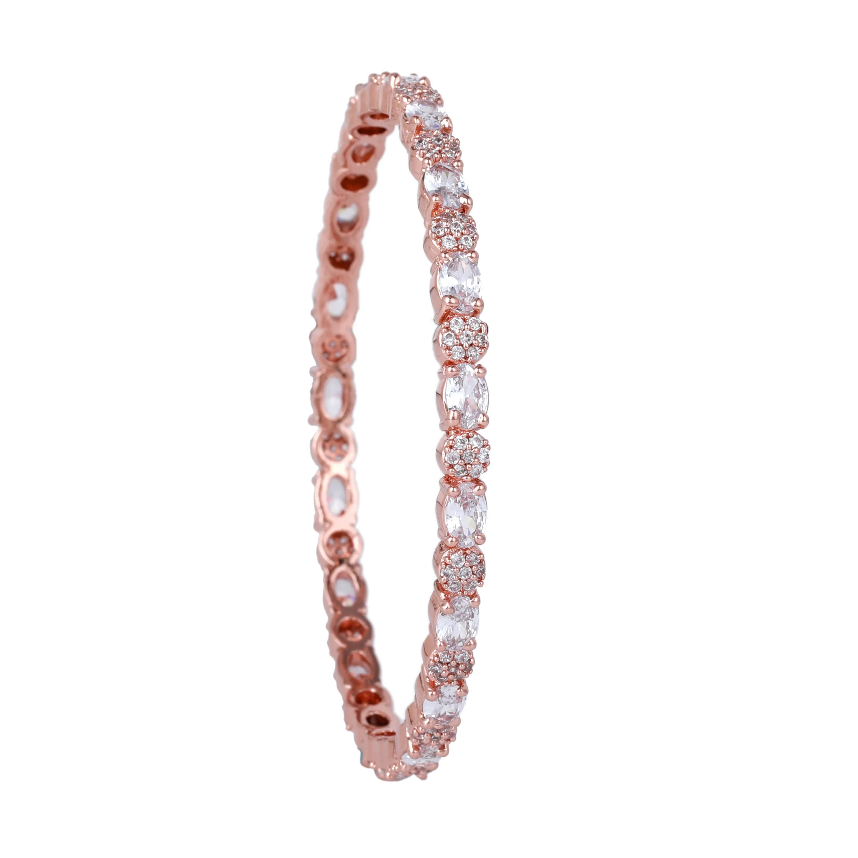 Estele Rosegold Plated Eye-Catching White American Diamond Bangles|Available in 2:4, 2:6, & 2:8 Sizes|A Timeless Look for Women