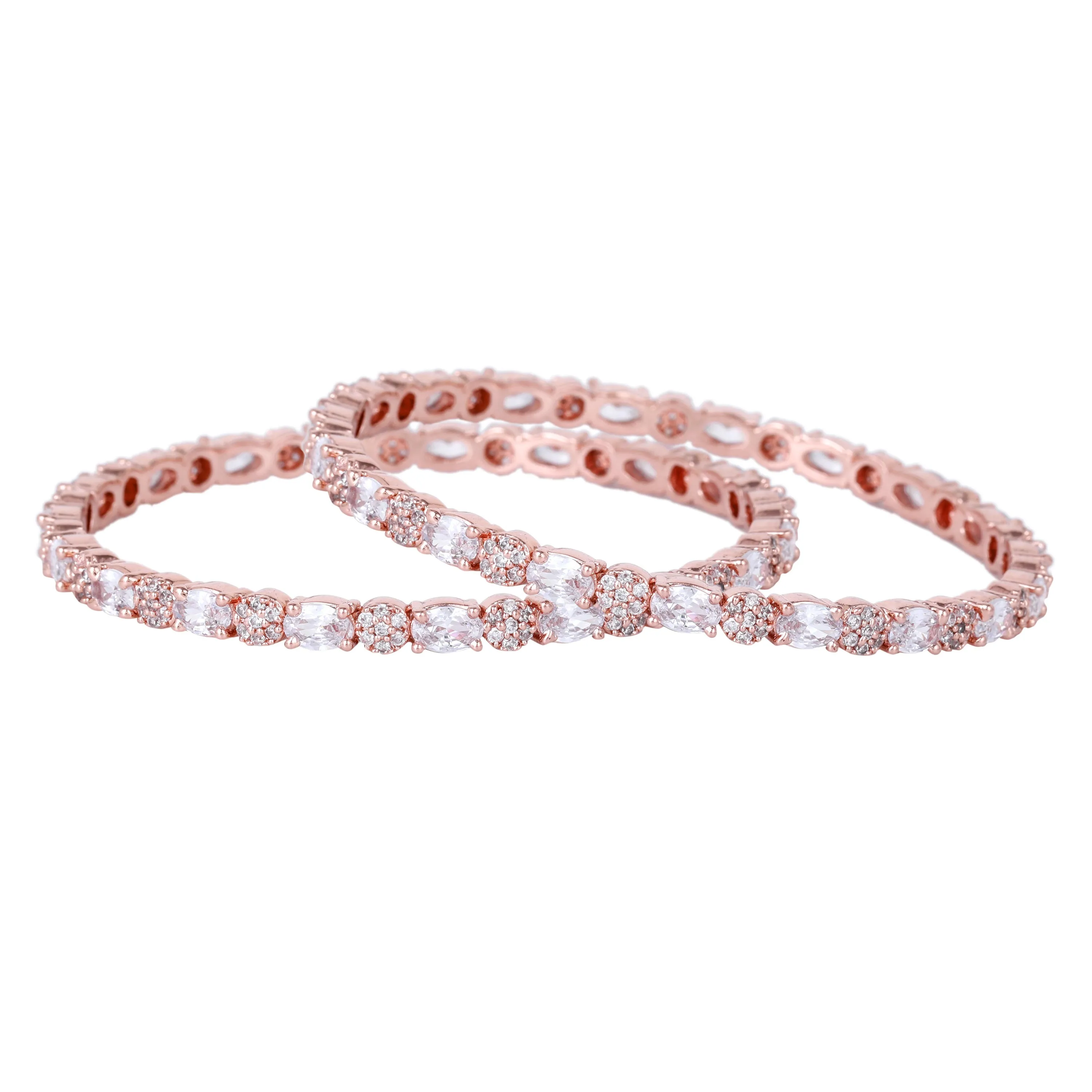 Estele Rosegold Plated Eye-Catching White American Diamond Bangles|Available in 2:4, 2:6, & 2:8 Sizes|A Timeless Look for Women