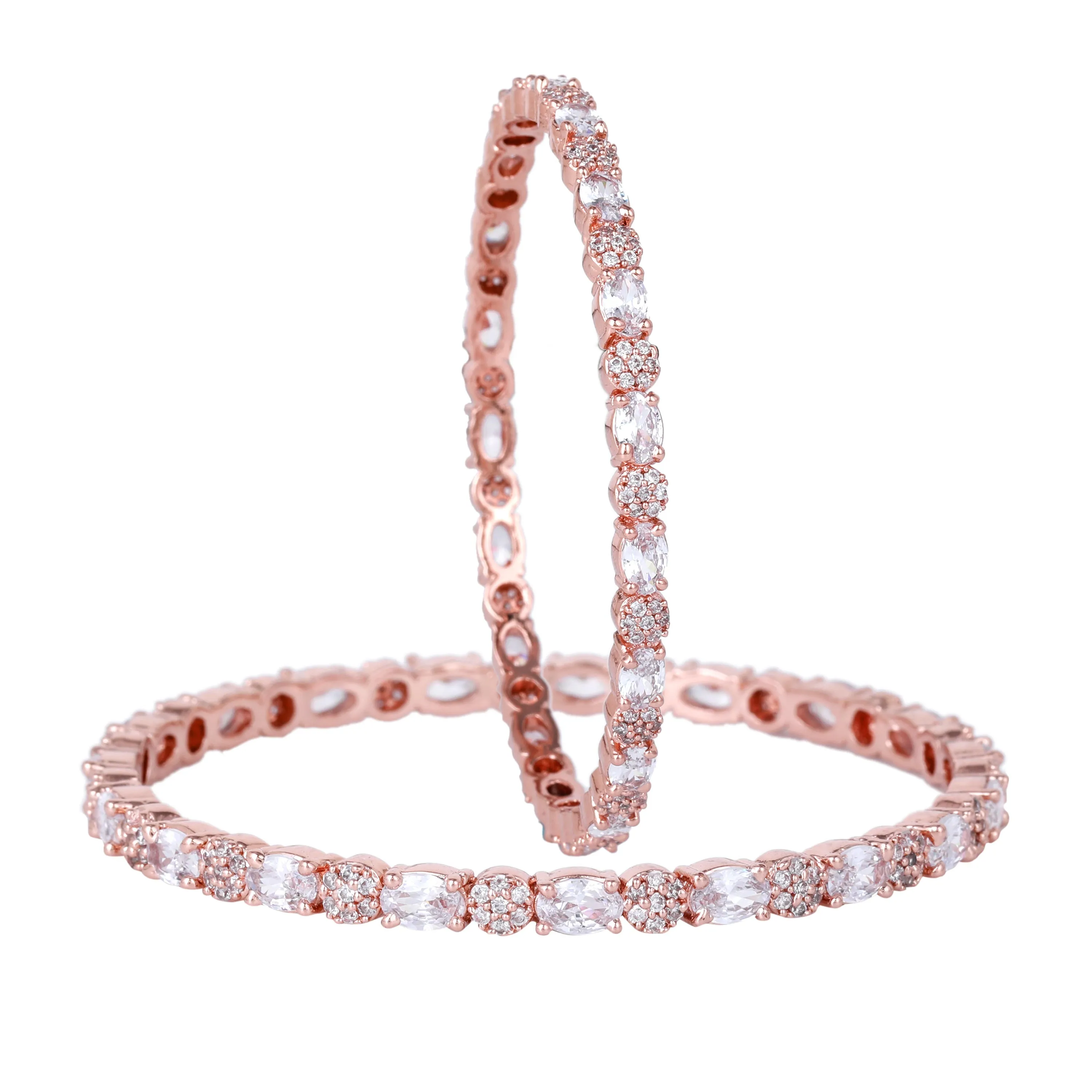 Estele Rosegold Plated Eye-Catching White American Diamond Bangles|Available in 2:4, 2:6, & 2:8 Sizes|A Timeless Look for Women