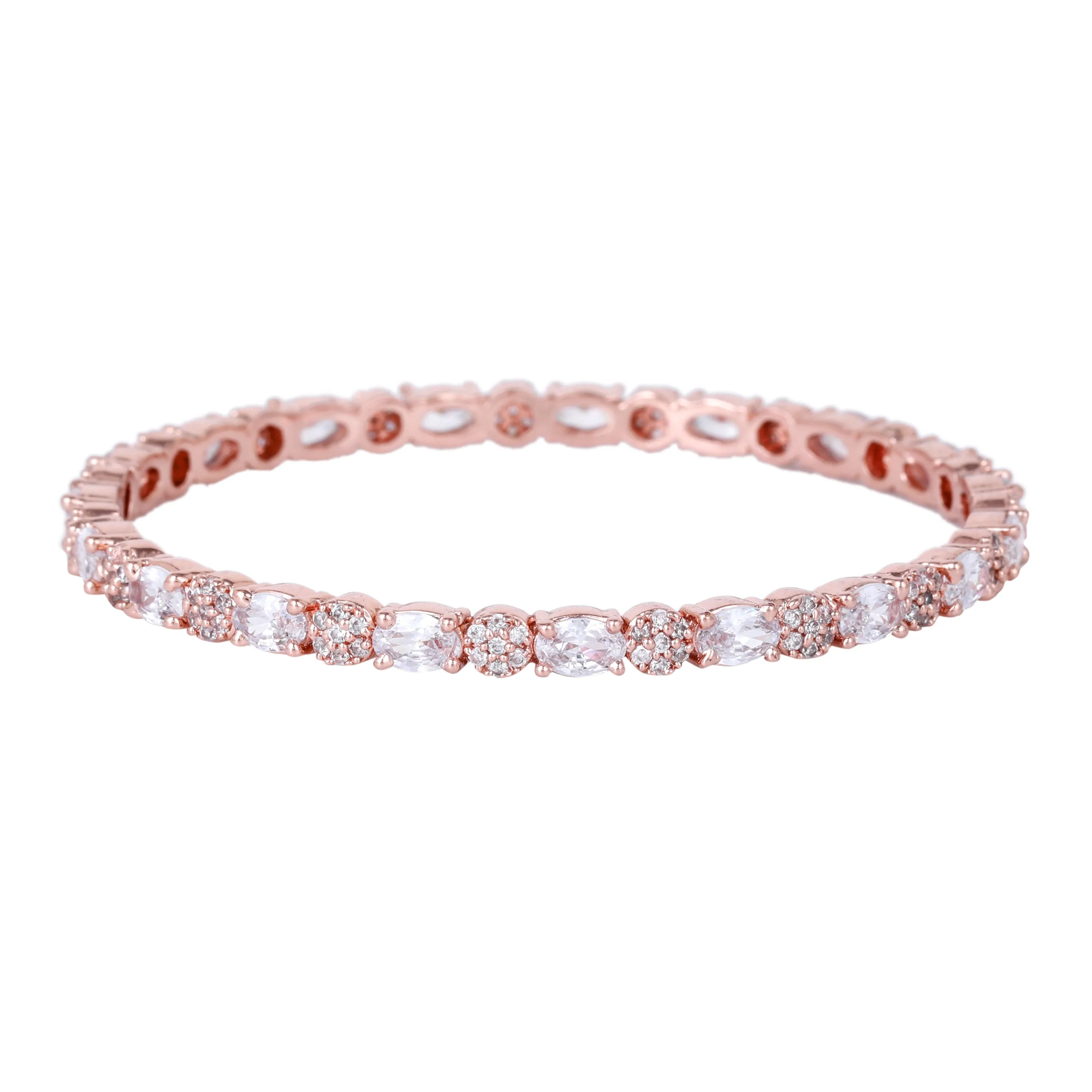 Estele Rosegold Plated Eye-Catching White American Diamond Bangles|Available in 2:4, 2:6, & 2:8 Sizes|A Timeless Look for Women