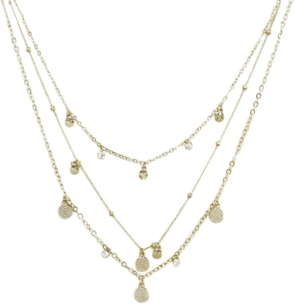 Ettika Layered Chain Necklaces for Women. 18k Gold Plated or Rhodium Cubic Zirconia Detailed Triple Layer Necklace. Fashion Jewelry