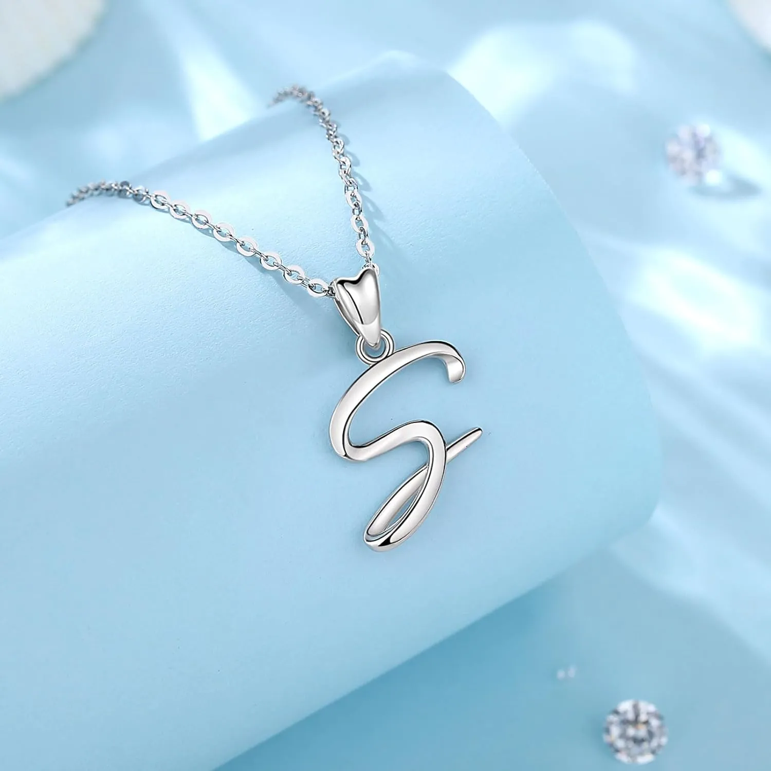 EUDORA Sterling Silver Initial Necklaces for Women, Classic 26 Letter Neckless Gifts for Girls, Sister, Mother Daughter, 18 inch Chain