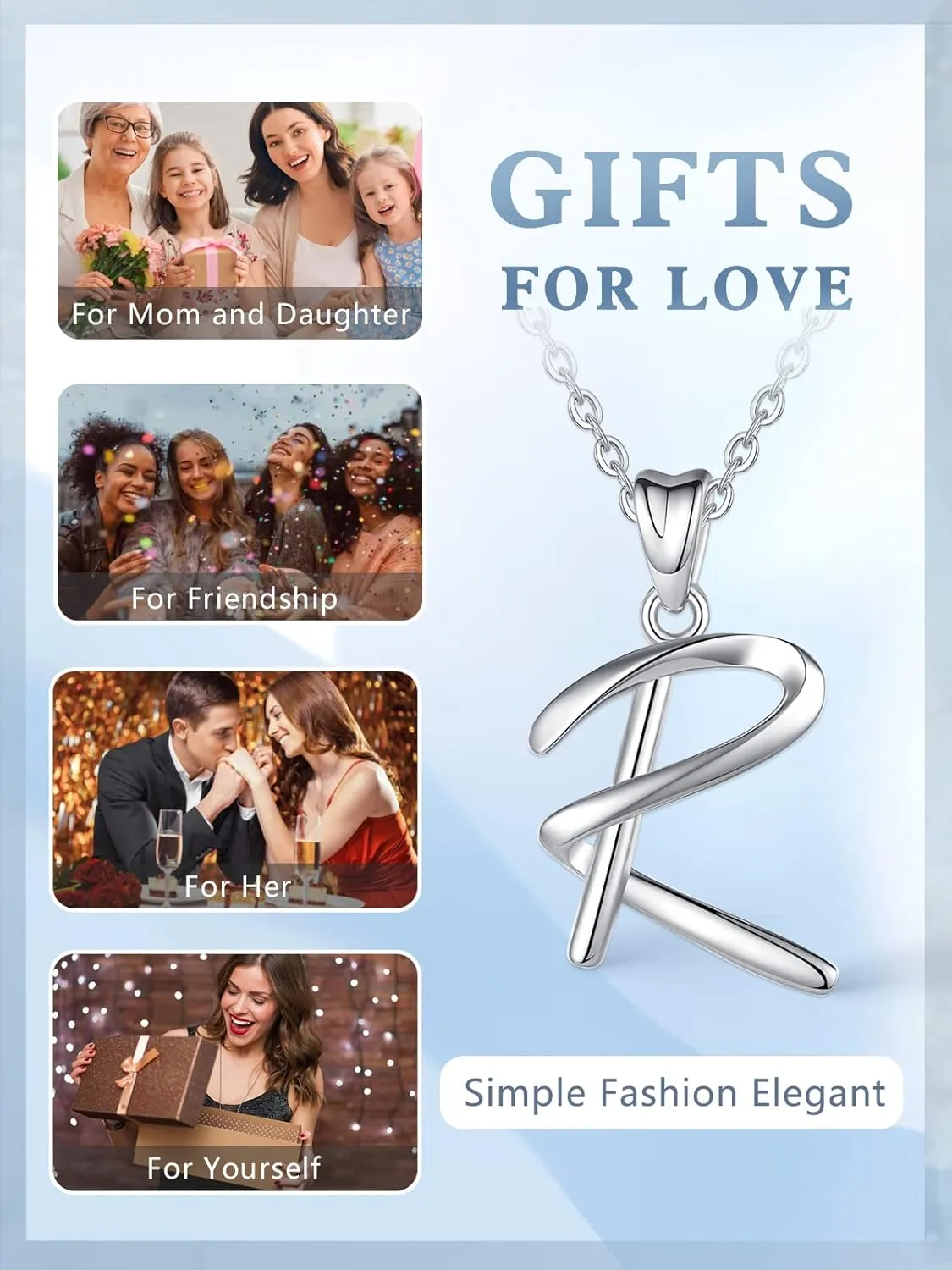 EUDORA Sterling Silver Initial Necklaces for Women, Classic 26 Letter Neckless Gifts for Girls, Sister, Mother Daughter, 18 inch Chain