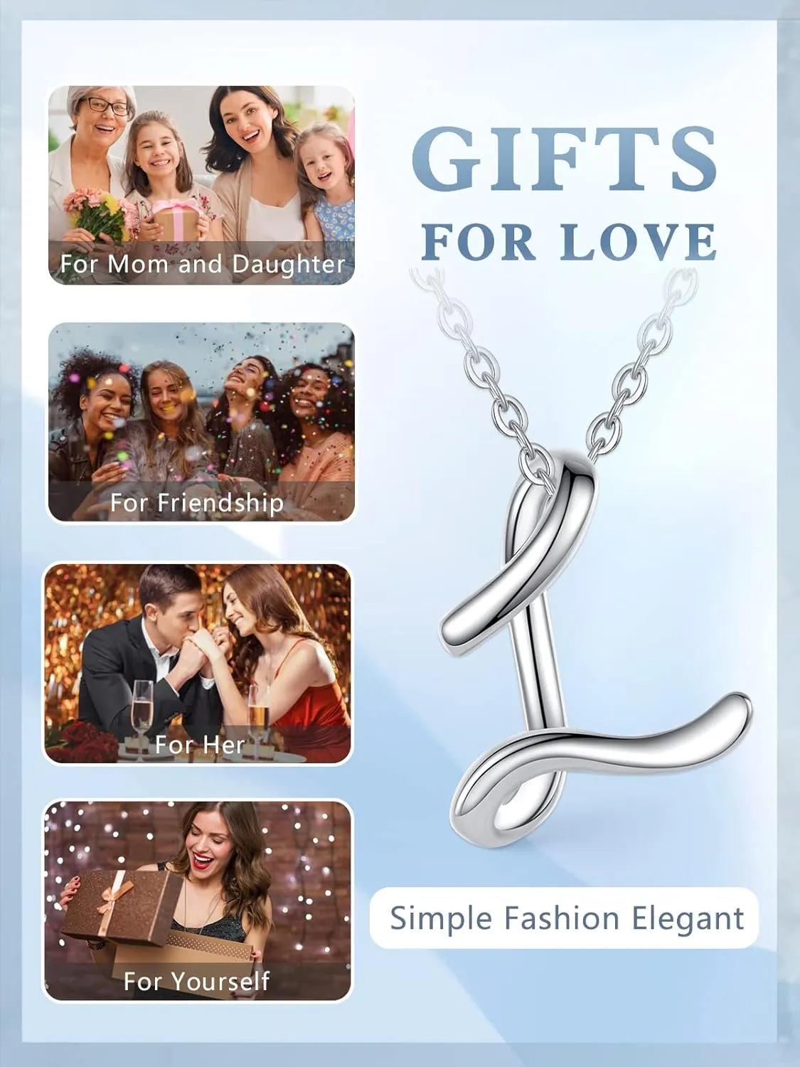 EUDORA Sterling Silver Initial Necklaces for Women, Classic 26 Letter Neckless Gifts for Girls, Sister, Mother Daughter, 18 inch Chain