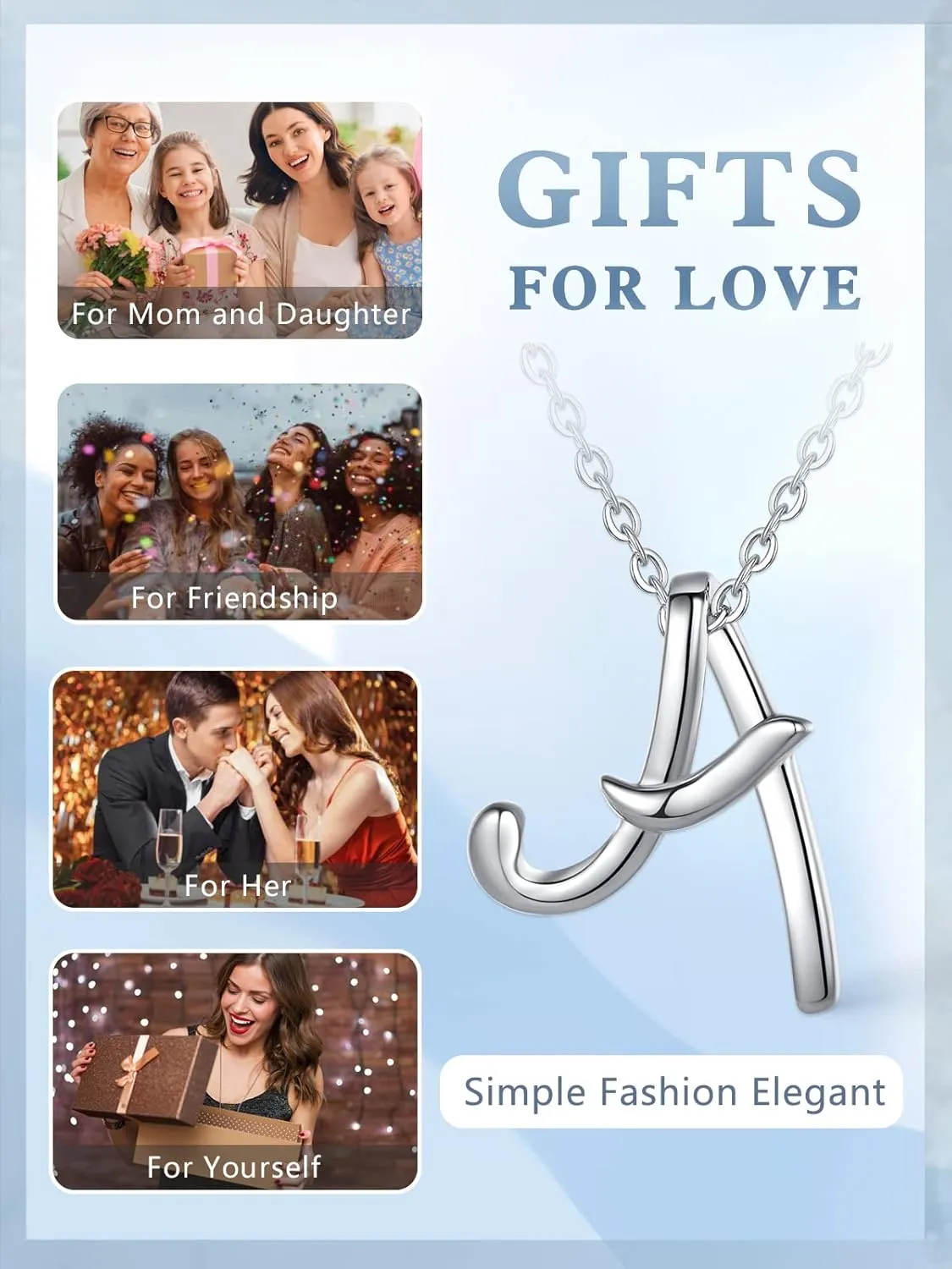 EUDORA Sterling Silver Initial Necklaces for Women, Classic 26 Letter Neckless Gifts for Girls, Sister, Mother Daughter, 18 inch Chain