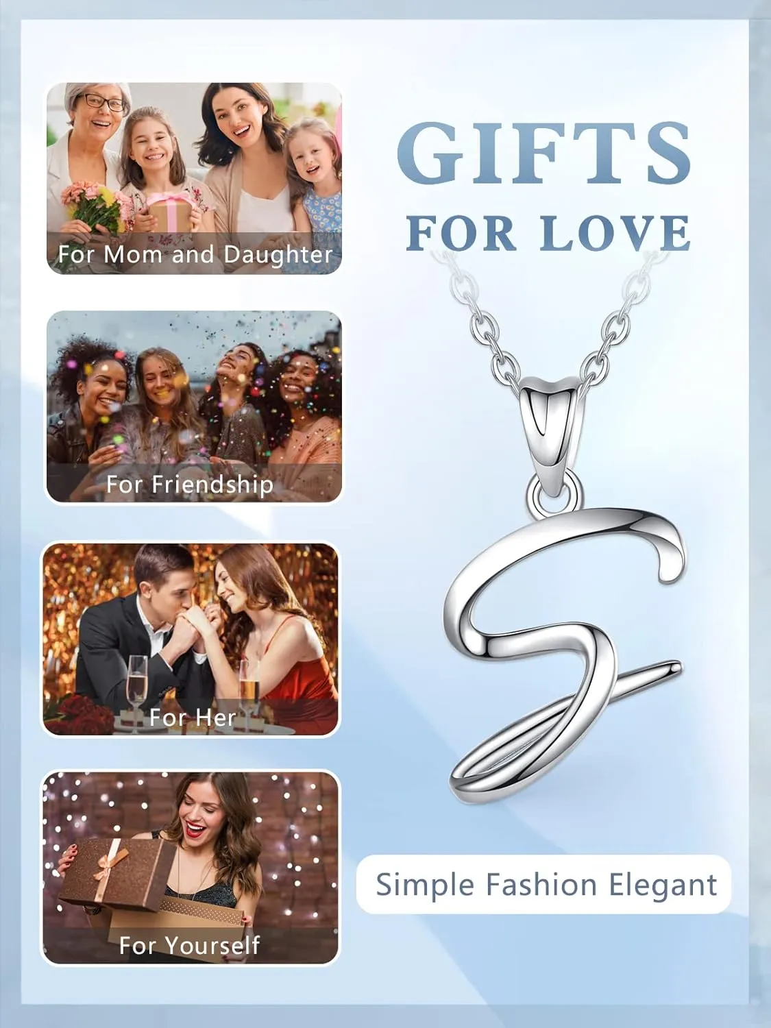 EUDORA Sterling Silver Initial Necklaces for Women, Classic 26 Letter Neckless Gifts for Girls, Sister, Mother Daughter, 18 inch Chain