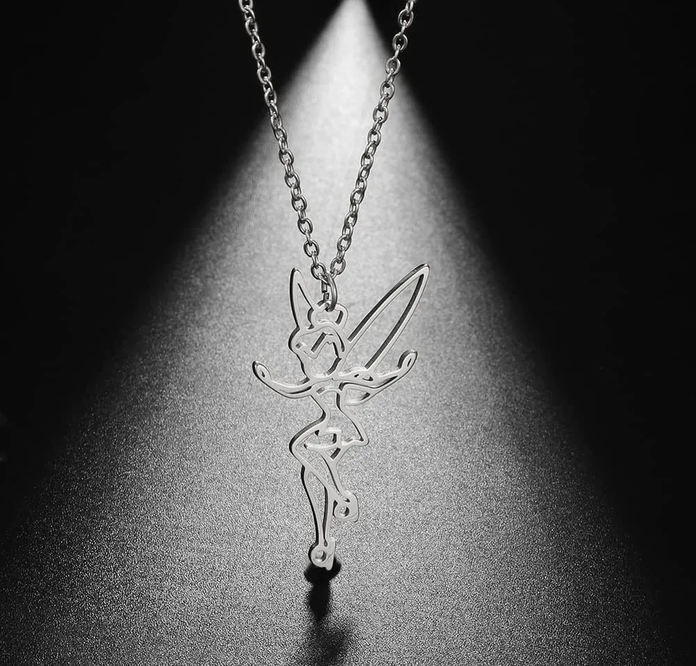 EUEAVAN Princess Wendy Tinkerbell Pendant Necklace Fairy Pixie Angel Trendy Exquisite Magical Dancer Ballet Choker Jewelry Fairy Tale Quote Women