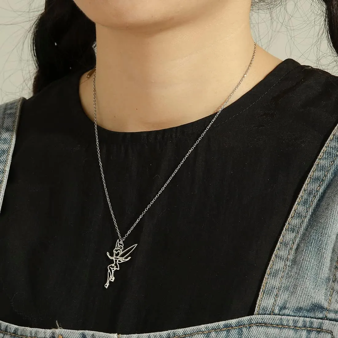 EUEAVAN Princess Wendy Tinkerbell Pendant Necklace Fairy Pixie Angel Trendy Exquisite Magical Dancer Ballet Choker Jewelry Fairy Tale Quote Women