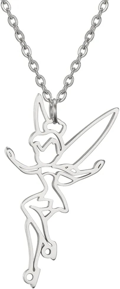 EUEAVAN Princess Wendy Tinkerbell Pendant Necklace Fairy Pixie Angel Trendy Exquisite Magical Dancer Ballet Choker Jewelry Fairy Tale Quote Women