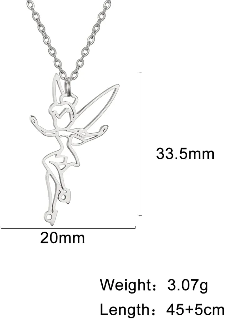 EUEAVAN Princess Wendy Tinkerbell Pendant Necklace Fairy Pixie Angel Trendy Exquisite Magical Dancer Ballet Choker Jewelry Fairy Tale Quote Women