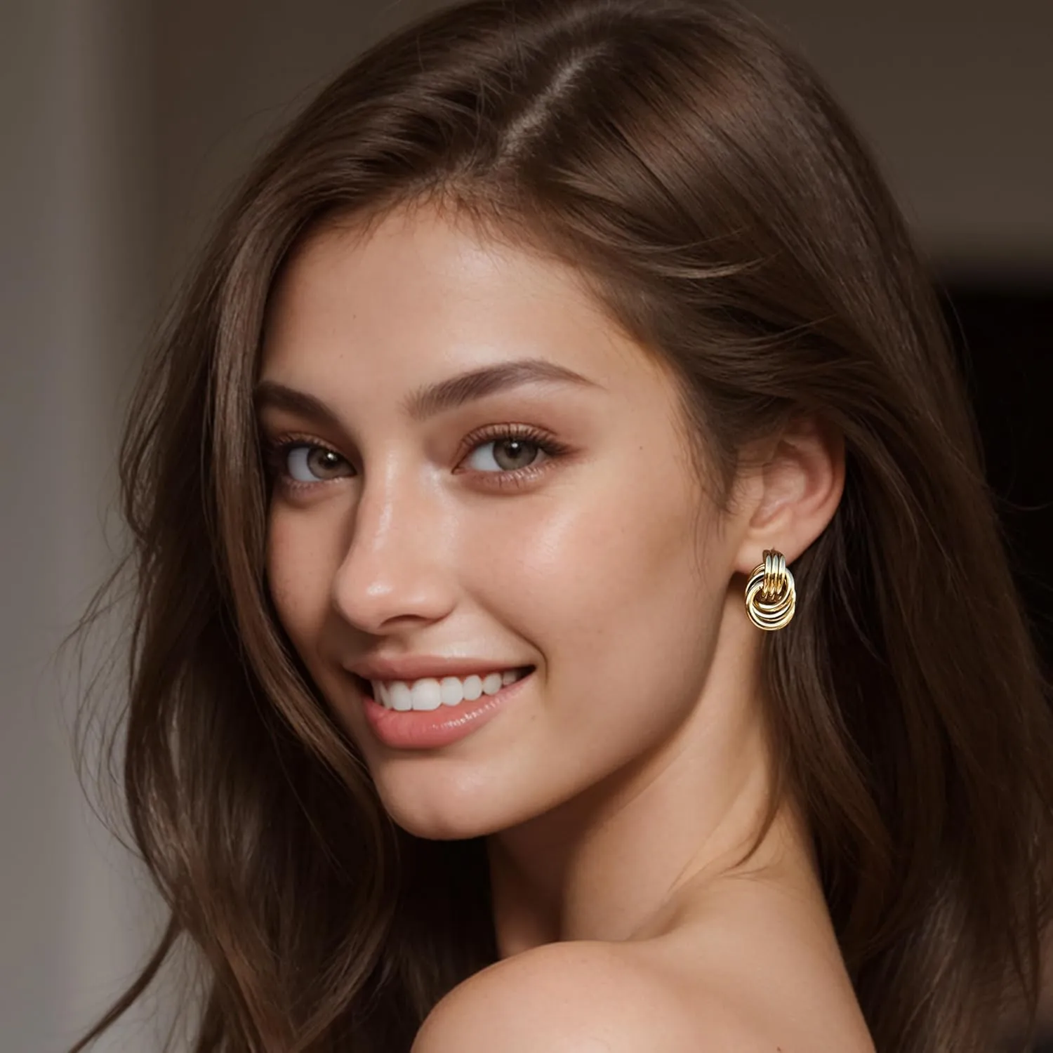 Evabelle 14K Gold Plated Earrings for Women Trendy Knot Geometric Drop Dangle Stud Earrings