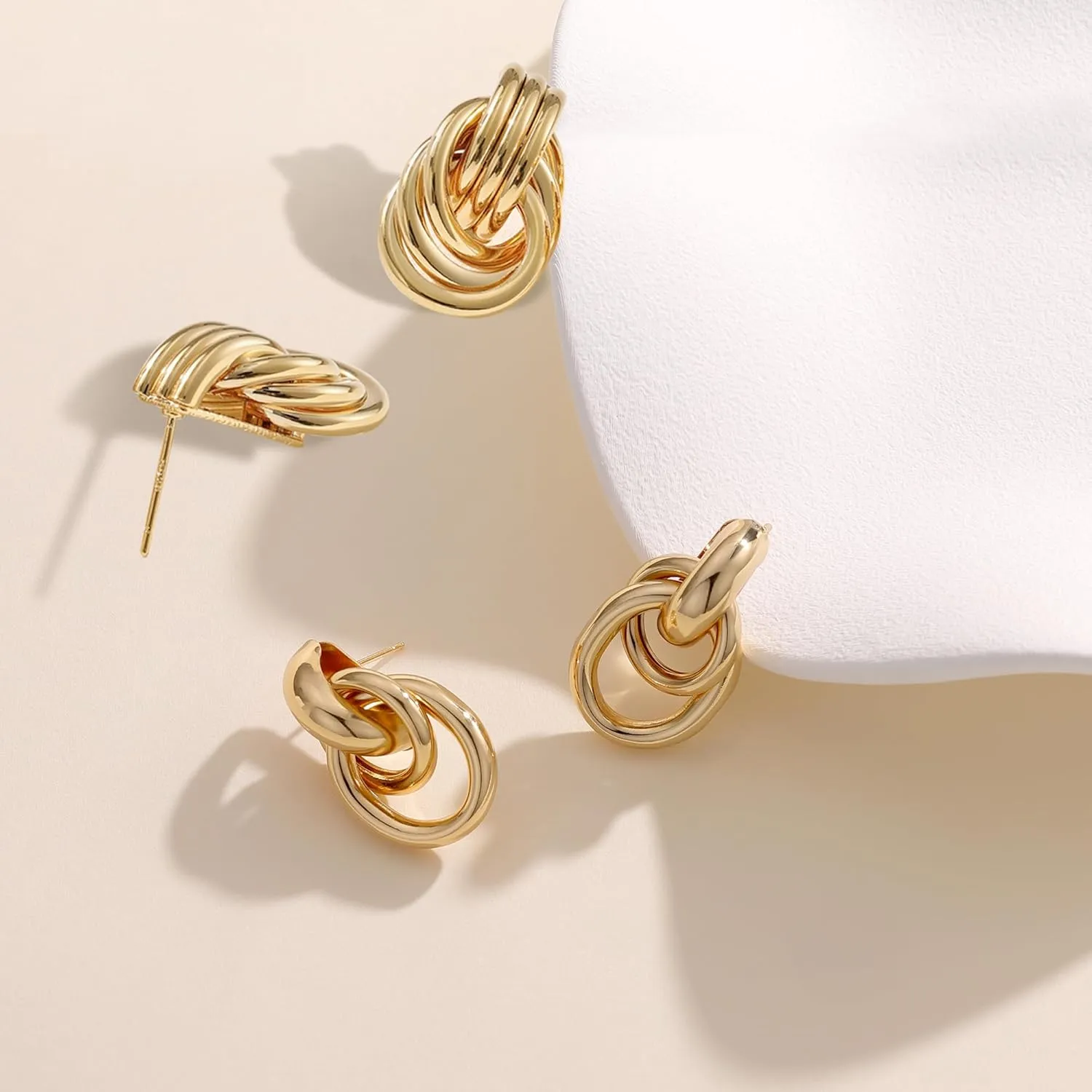 Evabelle 14K Gold Plated Earrings for Women Trendy Knot Geometric Drop Dangle Stud Earrings