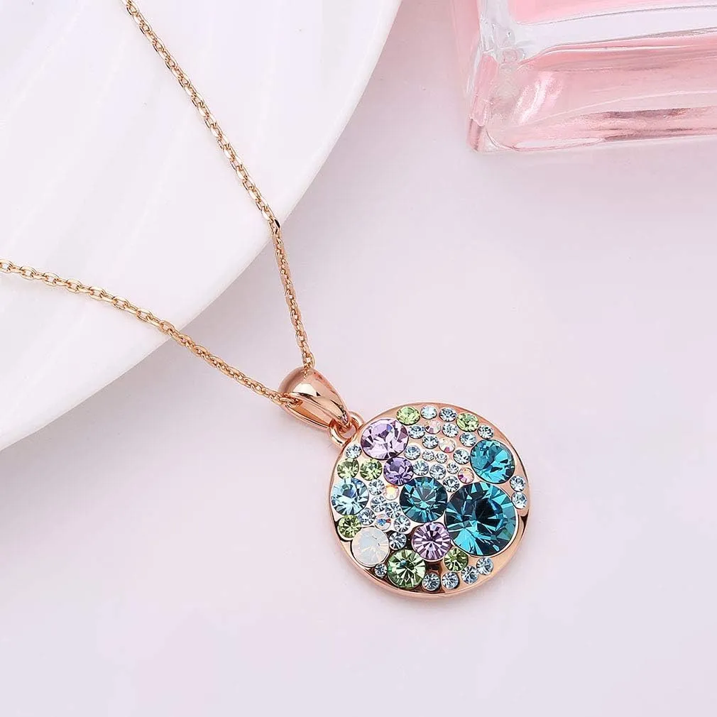 EVEVIC Austrian Crystals Round Disc Pendant Necklaces for Women Fashion 14K Gold Plated Hypoallergenic Dainty Jewelry