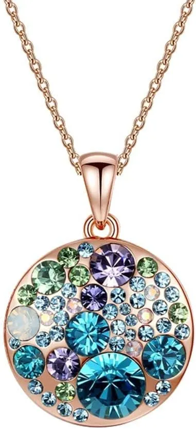 EVEVIC Austrian Crystals Round Disc Pendant Necklaces for Women Fashion 14K Gold Plated Hypoallergenic Dainty Jewelry