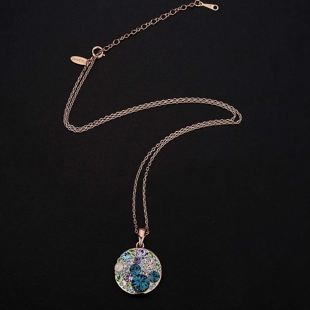 EVEVIC Austrian Crystals Round Disc Pendant Necklaces for Women Fashion 14K Gold Plated Hypoallergenic Dainty Jewelry