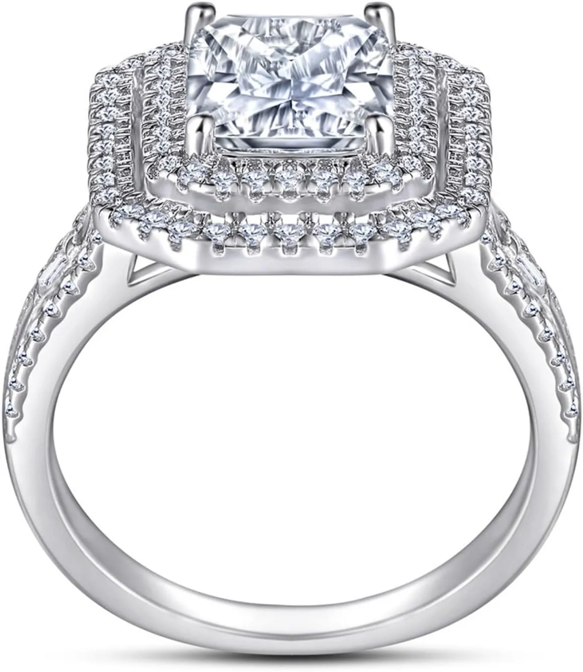 Exquisite 3 Carat Women's Moissanite Rings Radiant Cut D Color VVS1 S925 Sterling Silver Lab Created Diamond Engagement Rings Ideal Choice for Couple Parties Date Travel