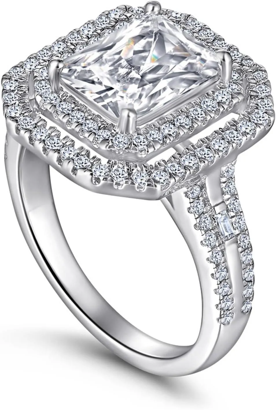 Exquisite 3 Carat Women's Moissanite Rings Radiant Cut D Color VVS1 S925 Sterling Silver Lab Created Diamond Engagement Rings Ideal Choice for Couple Parties Date Travel