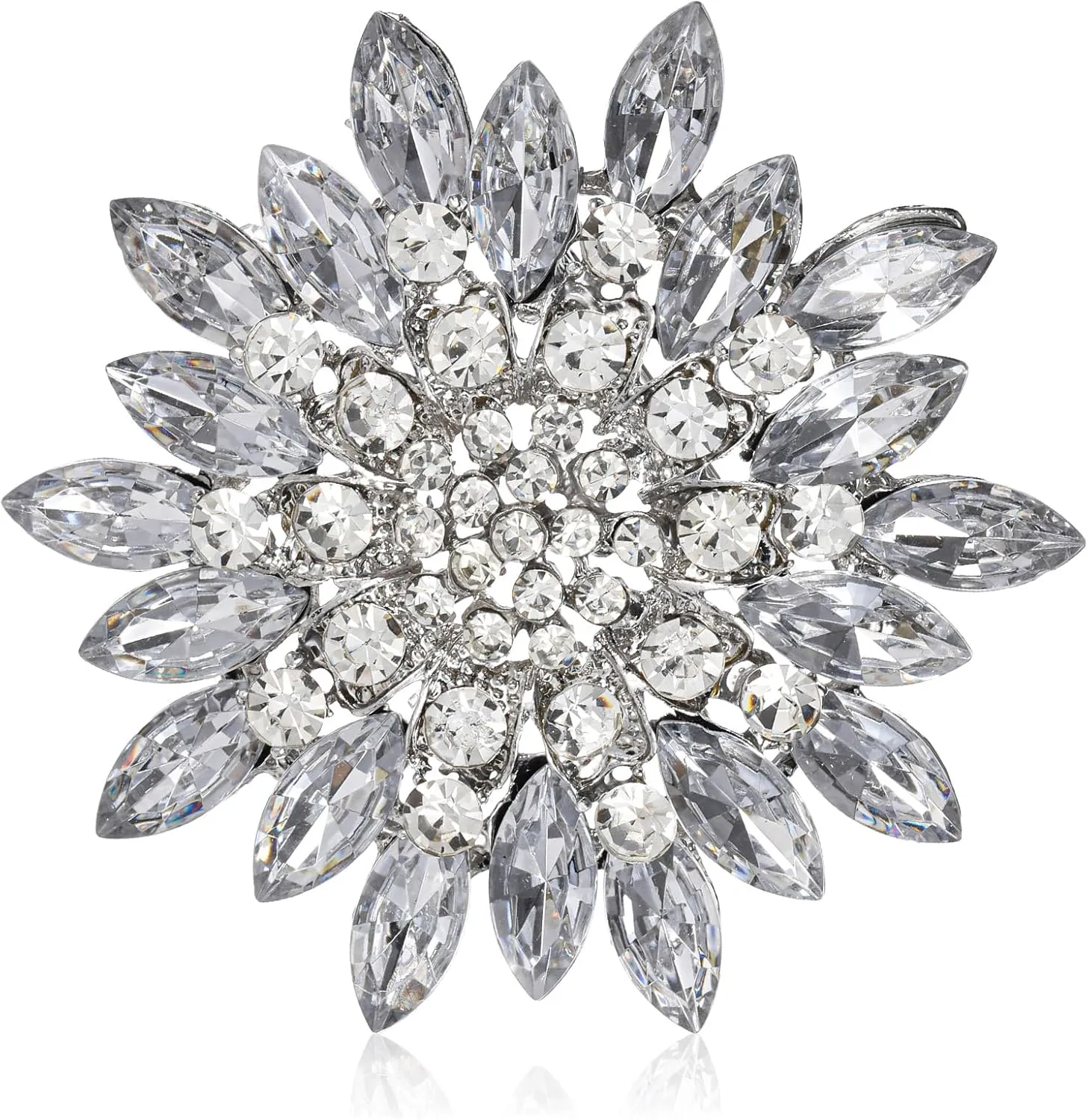 Exquisite Crystal Flower Corsage Women's Wedding Corsage Bouquet Brooch Pin Clear Crystal Brooch Rhinestone Floral Lapel Pins Clip Badges Brooches Pins for Women
