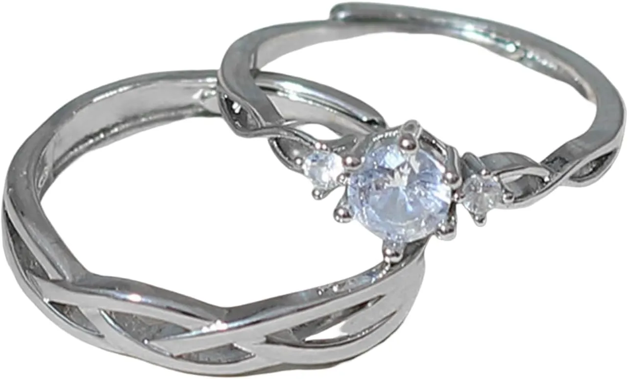 Exquisite Ring Freshing Style Ladies Couple Love Rings,1 Pair Couple Ring Opening Hollow Twisted Valentine's Day Gift Women Men Rhinestone Finger Ring Fashion Jewelry