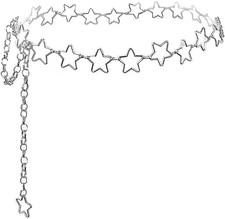 Eyraevor Women Star Waist Chain Belt Gold Silver Chain Belt Body Chains Jewelry for Dress Waist Belt Belly Belt